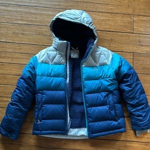 Kids Llbean down jacket colorblock. Size 8 great condition! Like new.